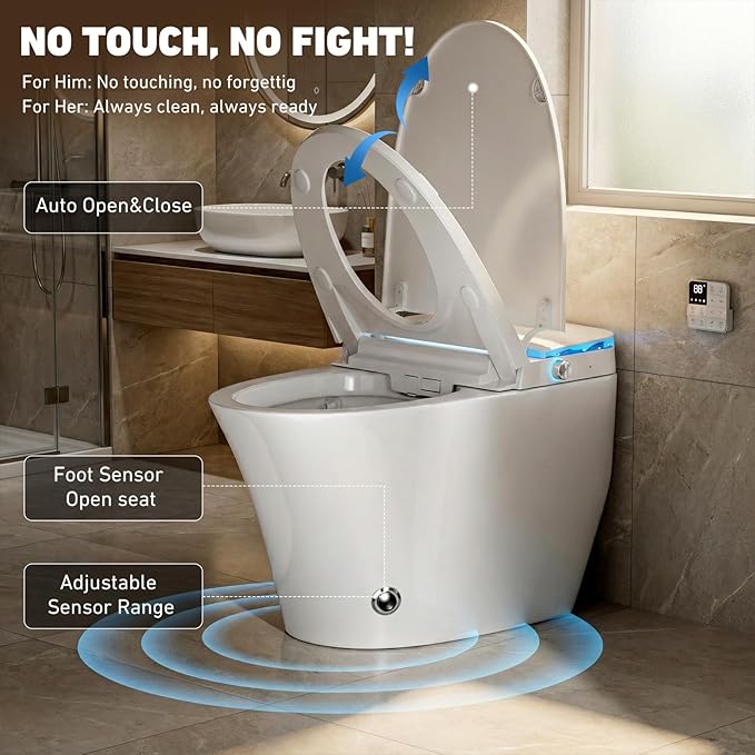 Smart Toilet with Bidet Built in by Onirap, Bidet Toilet with & Heated Seat, Tank Built in, Auto Flush and Close, Warm Water, Night Light and ADA Comfort Height for Bathroom,V12E