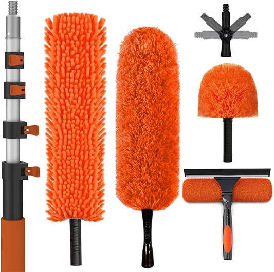 SISUPASSIE 36FT Reach High Ceiling Duster Kit, Window Cleaning kit with 7-30FT Extension Pole, Fan Duster for Ceiling Fan Blades, Microfiber Feather Duster, Rotatable Window Squeegee and Cobweb Duster