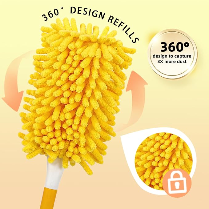Reusable Chenille Duster Refill Compatible with Swiffer Duster | 360 Heavy Duty Dusters Refills - Washable Microfiber Ceiling Fan Duster for Swiffer Dusters, 6 Pack(Handle is Not Included)