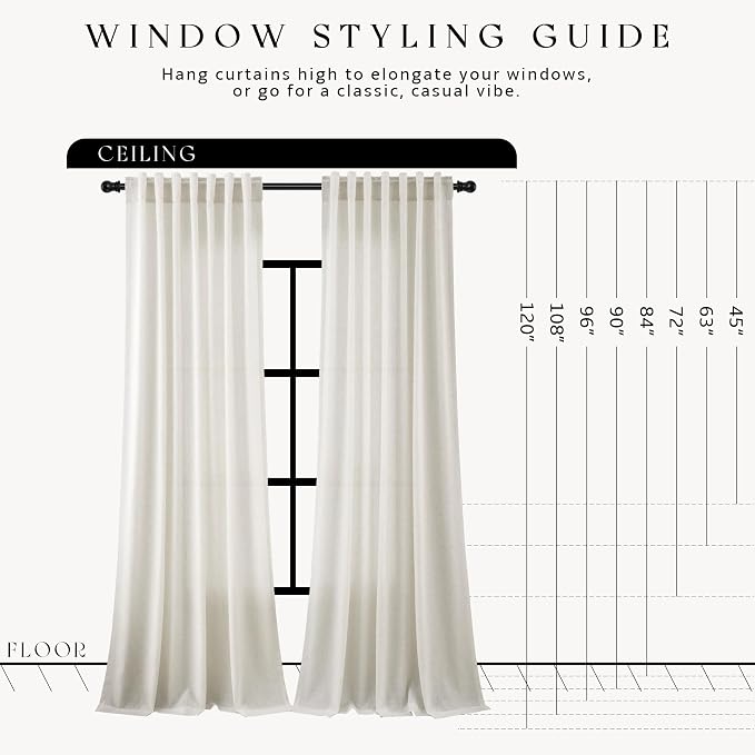 Hokibero Natural Linen Curtains 93 Inches Long for Living Room 2 Panels | Light Filtering Semi Sheer Curtain, Back Tab Rod Pocket Pleated Look, Ivory Privacy Drapes for Bedroom Window, Boho Farmhouse