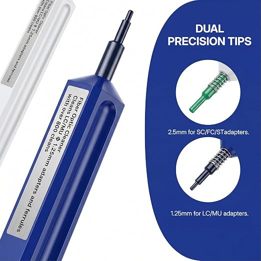 Fiber Optic One-Click Cleaner Pen, Push-Type Connector End Face Cleaning Tool, Up to 800 Uses, Anti-Static Design for LC or SC/FC/ST Connectors (2, SC/ST/FC)