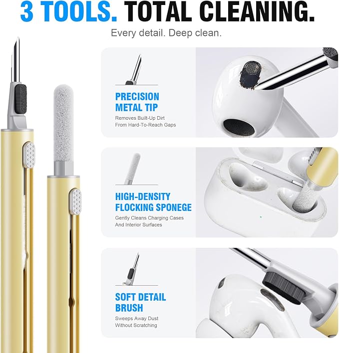 Hyashee Cleaner Kit for Airpods Pro 1 2 3 Multi-Function Cleaning Pen with Soft Brush Flocking Sponge for Bluetooth Earphones Case Cleaning Tools (Yellow)