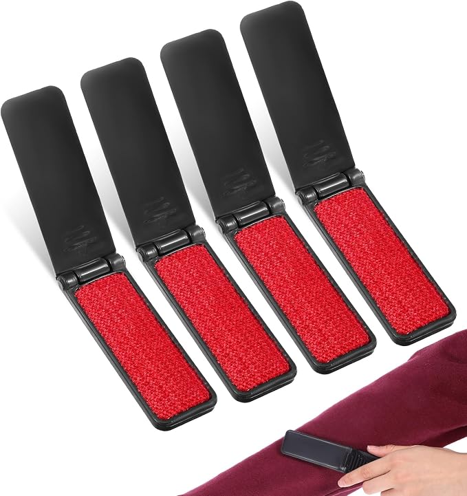 4 Pack Foldable Travel Lint Brush, Reusable Lint Brushes for Clothes | Portable Lint Roller Sticky Surface Mini Travel Lints Remover Fuzz Remover for Furniture Couch Sofa Pet Hair Black