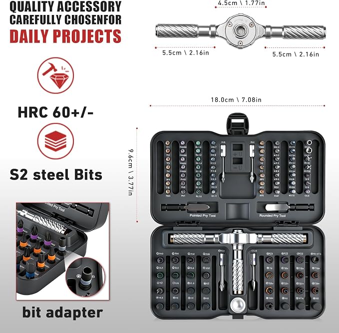 Ratchet Screwdriver Set, magnetic Screwdriver sets, S2 Steel Bits, DIY Combination Flexible Shaft, Suitable for Furniture Assembly, Precision Electrical Appliance Repair, Bicycle Tools