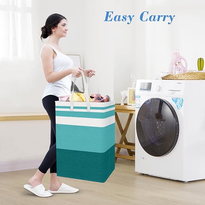 BlissTotes 3-Pack Laundry Basket, Collapsible Laundry Hamper, Green, 125L | Laundry Clothes Hamper, Hampers for Bedroom, Freestanding Hamper with Handles, Clothes Laundry Basket
