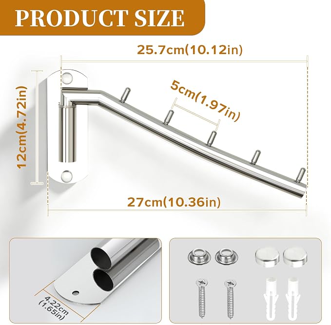 Alise Swing Clothes Hanger Rack,Garment Racks Wall Mount,Chrome,1P | Clothes Bar-Hanger Holder Hooks Heavy Duty Folding Drying Rack Space Saving Clothing Hanging System Closet Storage Organizer