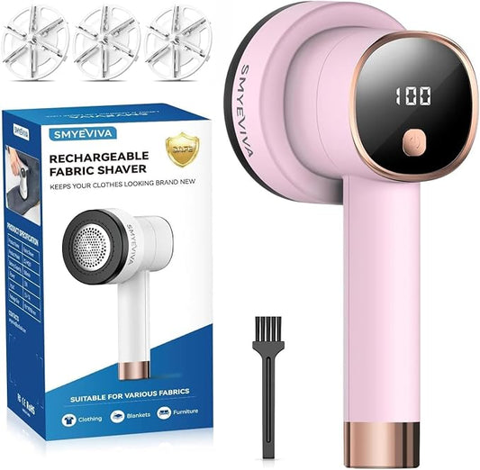 Rechargeable Fabric Shaver for Clothes: 6-Leaf Blades & 3 Speeds to Remove Pilling, Fuzz & Lint Balls - with LED Display, Portable Electric Lint Remover for Sweater, Couch, Blanket, Furniture