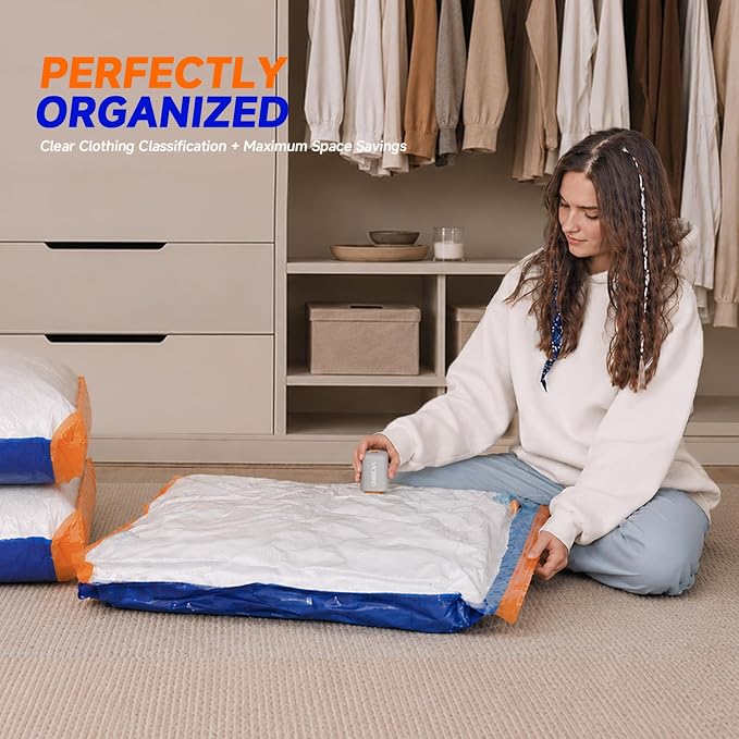 Vacbird Vacuum Storage Bags Jumbo with Pump for Clothes & Bedding Blankets | Cordless Rechargeable Pump Vacuum Bags Large Jumbo, 18 Pack 3 Sizes, Space Saving for Organization & Clothing Storage
