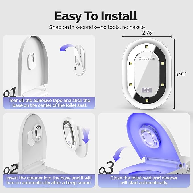 Smart Toilet UV-C Sanitizing &Odor-Control System – Motion-Activated, Chemical-Free Automatic Deodorizer with Safety Sensor & Long-Life Rechargeable Battery