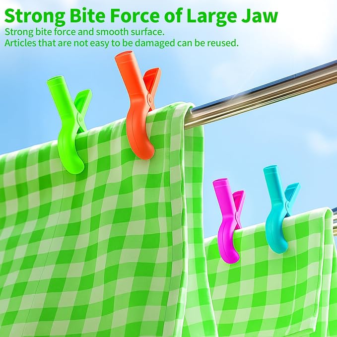 Beach Towel Clips for Beach Chairs Cruise, Strong Grip Clothes Pins Non-Slip Pool Chair Clips, Quilt Drying Clip for Laundry Towel Clothes Blankets Set of 6, with Drawstring Bag(3 Colors)