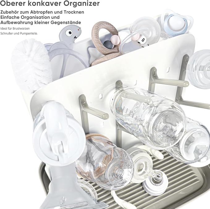 Termichy Baby Bottle Drying Rack：Large Vertical Space Saver for Countertop | With 15 Hooks - Quick-Dry Holder for Nipples, Teethers & Breast Pump Parts -Newborn Essentials Must-Haves Khaki