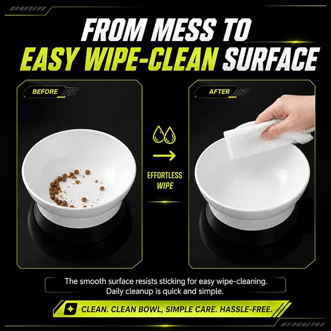 LivLab Mker Raised Cat Bowl, Elevated Cat Food Bowls with Stand - 15° Tilted Shallow Cat Dish for Whisker Fatigue Relief, 4.5" Height for Easy Feeding, Lead & Cadmium Free Melamine Bowl, White