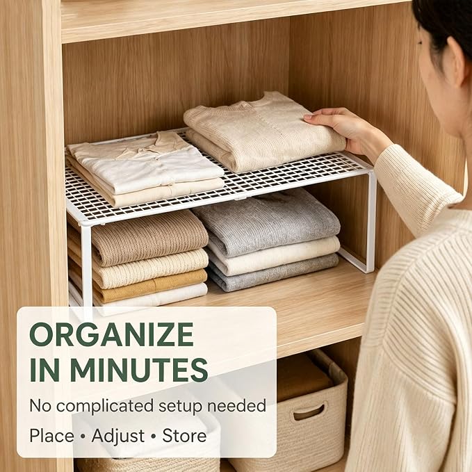 2 in 1 Expandable Floating Metal Cabinet Shelf, White, 1pc | Adjustable, 2 In 1, Stand or Float, For Kitchen Pantry, Closet, Wardrobe