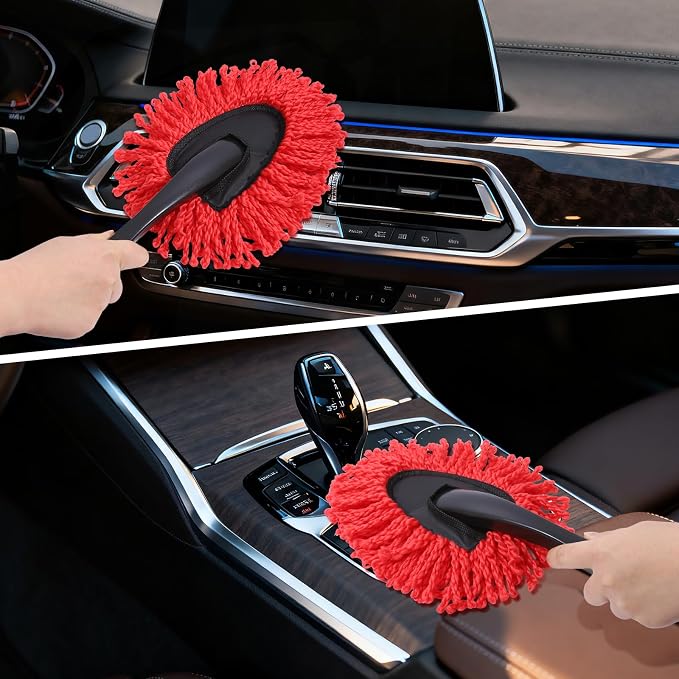 IPELY 3 Pack Large Red Microfiber Car Duster Exterior Scratch Free with Extendable, Car Duster Interior Multipurpose dust Cleaning