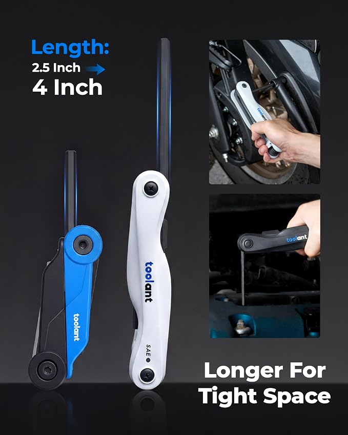 toolant 11PCS Long Arm Folding Allen Wrench Set, Metric Hex Key Set 1.5mm-12mm, Extended Reach Allen Key Set with 4 Inch Long Arms, CRV Steel Foldable Hex Wrench Tool for Bike Repair, Home & DIY