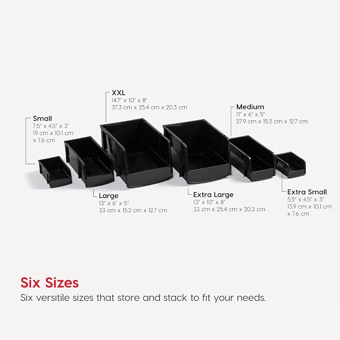 IRIS USA 8-Pack, Small Stackable Storage Bins, Black | Organize small parts, hardware, craft supplies, pantry items, and household essentials with open-front access, stackable bins