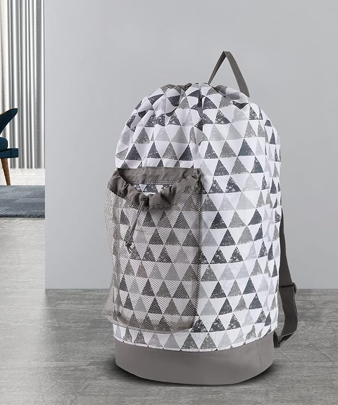 Backpack Laundry Bag, Laundry Backpack with Shoulder Straps and Mesh Pocket Durable Nylon Clothes Hamper Bag with Drawstring Closure for College, Travel, Laundromat, Apartment