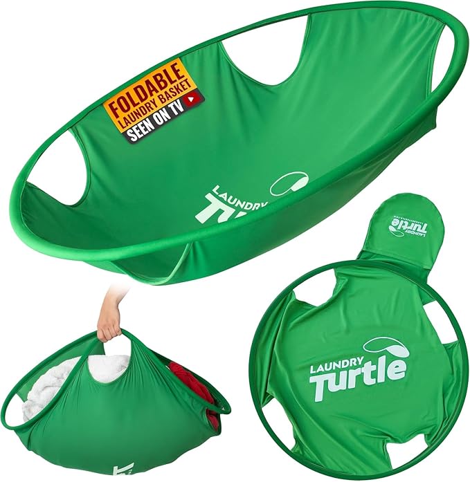Laundry Turtle Collapsible Laundry Basket for Washer & Dryer (Green, Small)