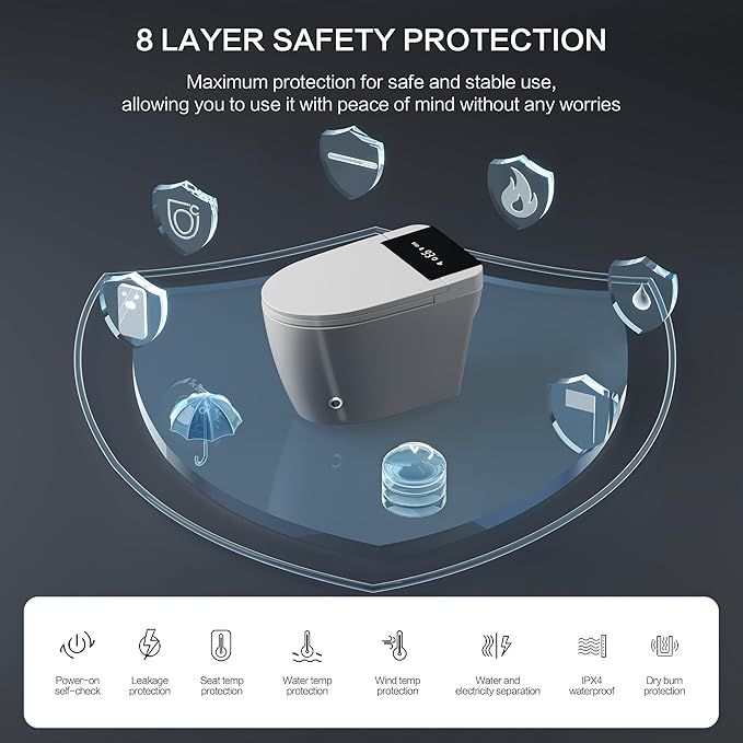Electric Smart Toilet with Bidet Built In, Tankless Modern Elongated One Piece Design, Foot Sensor & Dual Auto Flush, Heated Seat, Warm Water, Air Dryer, 1000g MaP Flush, 1.28 GPF