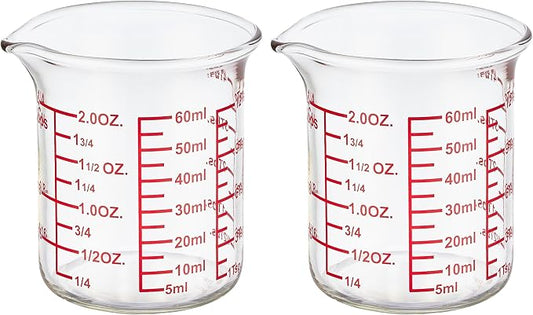 High Borosilicate Glass Measuring Cup-V-Shaped Spout，Glass Measuring Beaker for Kitchen or Restaurant, Easy to Read, 60 ML (2 Oz)-Pack of 2