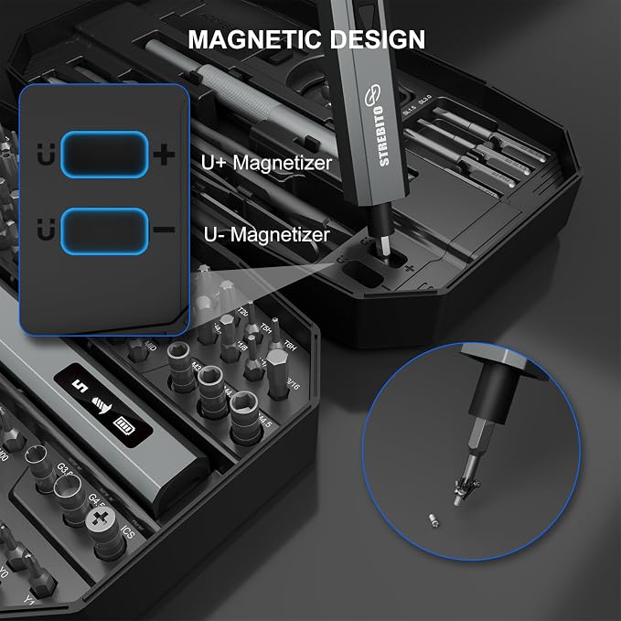 STREBITO Electric Screwdriver, 155 in 1 Precision Electric Screwdriver Set | Upgraded 5 Torque & Indicator, 140 S2 Magnetic Bits, 500mAh Battery, Electronics Tool Kit for RC, Computer, PC, Laptop, Phone