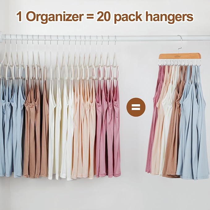 TOPIA HANGER 2 Pack Bra Hanger for Closet, Premium Wooden Tank Top Hangers | 40 Foldable Hooks, 360°Rotating Hooks, Easy to Install, Durable Solid Wood, Space Saving Storage for Tank Tops, Bras, Belts