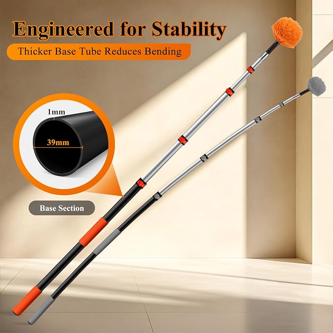 26ft High Reach Cobweb Duster with 20ft Extra Long Extension Pole | Washable Telescoping Spider Web Brush for High Ceilings, Vaulted Ceilings, Churches & Eaves, Indoor/Outdoor Cobweb Cleaner