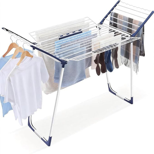 APEXCHASER Clothes Drying Rack, Drying Rack Large Space with 4 Wings | Foldable Design, 5 Drying Spaces, Spacious Design with 4 Frame Supports, Folds Flat for Storage, Rust-resistant Coating