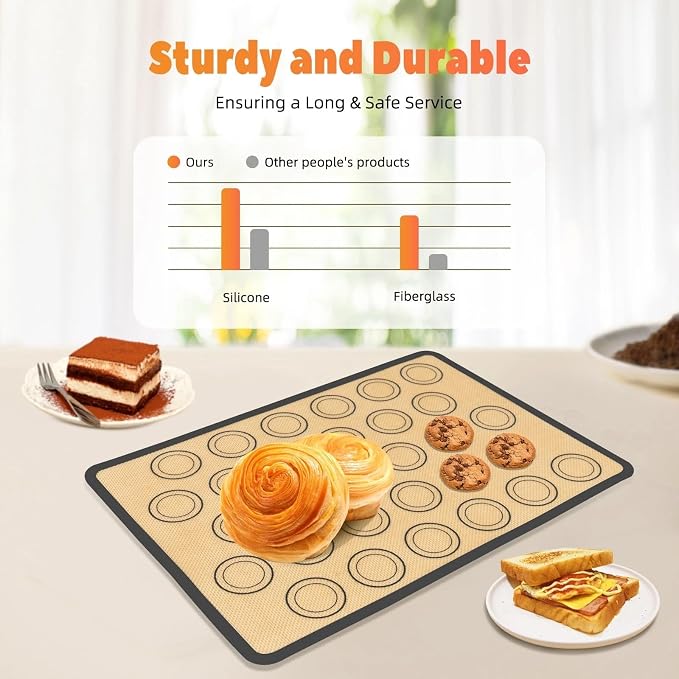 Macaron Silicone Baking Mats, 16.5"x 11.6" Inch Silicone Mat | Reusable Baking Mat with 30 Rings, Resistant -40 to 446℉, Dishwasher Safe for Cookies, Macarons, Pastry