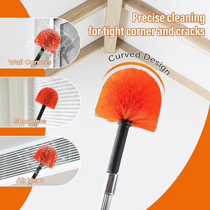 26 FT Cobweb Duster with Extension Pole,Spider Web Brush | Spiderweb Cleaner with Pole Extend 5-20FT,4-Stage Telescopic Aluminum Pole,Spider Brush Cobweb for Outdoor & Indoor