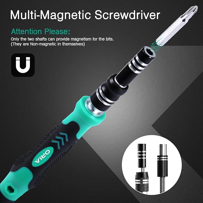 ORIA Small Screwdriver Set, 61 in 1 with 57 Bits Precision Screwdriver Set, Mini Repair Tool Kit with Extension Rod for Smartphone, Game Console, Tablet, PC, Green