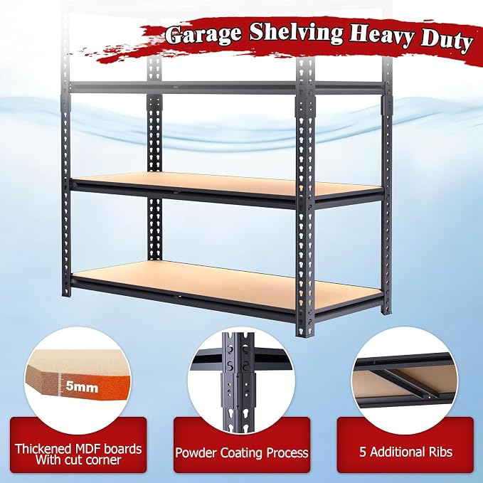 72" H Garage Storage Shelves,Storage Shelves Heavy Duty,2400LBS Heavy Duty Garage Shelving,Adjustable 5 Tier Shelving for Garage Storage,Warehouse,16"x35.5"x72"