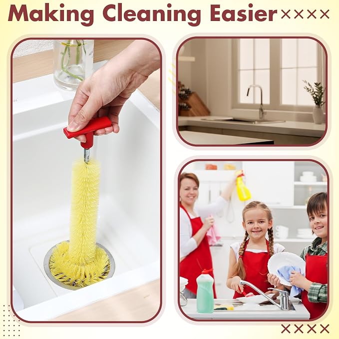 2 Pcs Garbage Disposal Cleaner Sink and Drain Brush Universal Garbage Disposal Cleaner 12'' Long Brush for Kitchen Waste Food (Yellow)