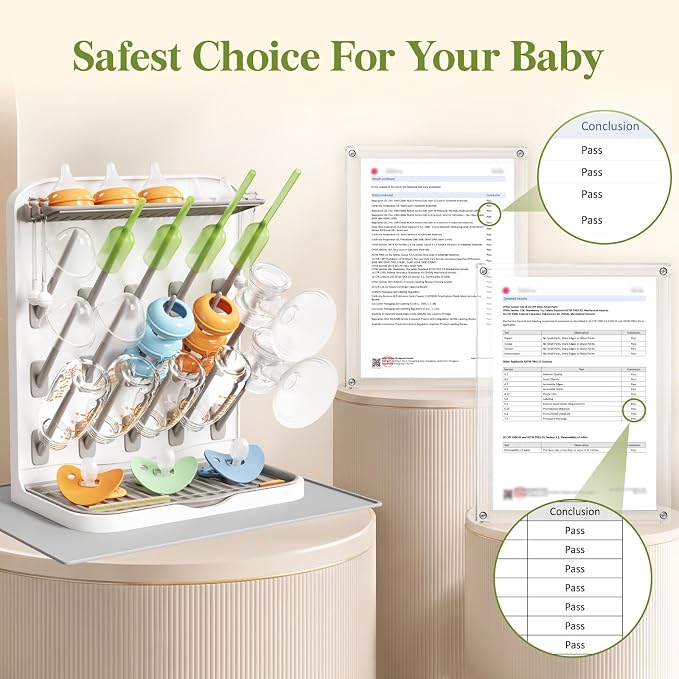 Lifewit 15-Hooks Baby Bottle Drying Rack with Drain Mat for Countertop | Vertical Bottle Storage Organizer, Stand-Up Dryer Holder for Pacifiers, Pump Parts, Baby Stuff, Newborn Essentials Must Haves
