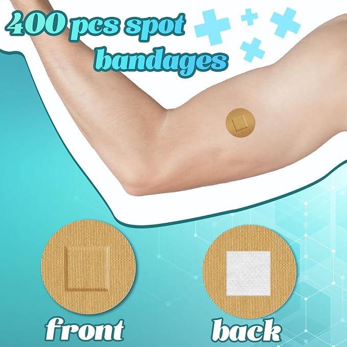 Funtery 400 Adhesive Spot Bandage 4 Sizes Round Flexible Fabric Adhesive Round Tan Non Latex Bandage for Wound Care and Hides Skin Spots Ideal for Small Incisions