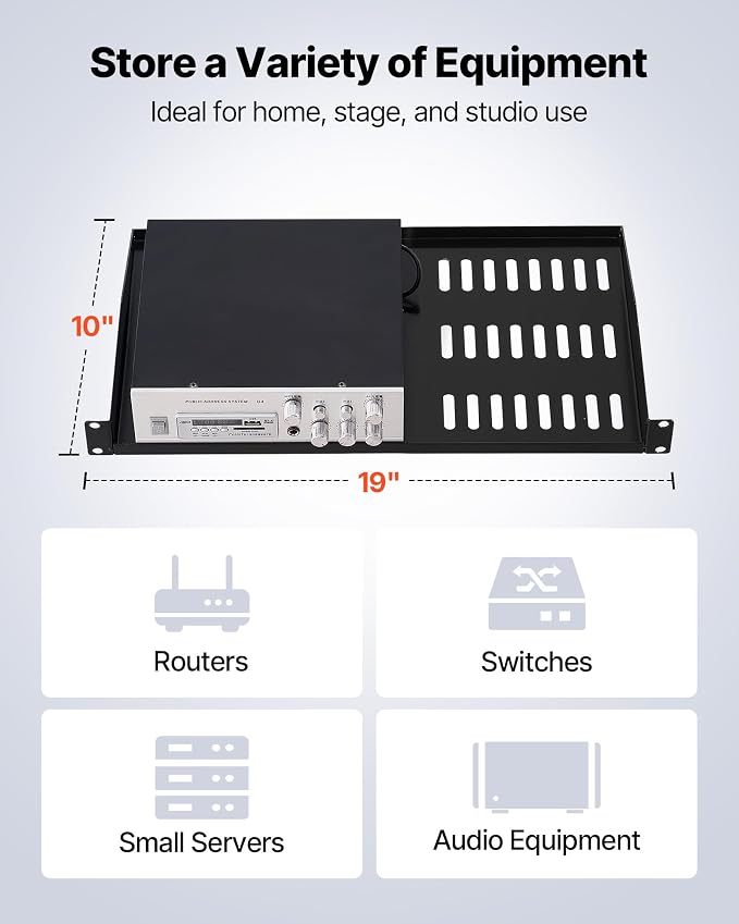 VEVOR 4PCS 1U Server Rack Shelf, Universal Vented Rack Mount Cantilever Tray for 19" Network Equipment Rack & Cabinet, 10" Deep Rack Mount Shelf