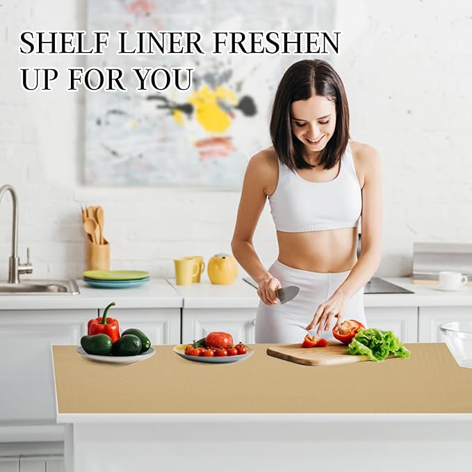 Beautysaid Shelf and Drawer Liner for Kitchen Cabinet Non Adhesive Non Slip | Shelf Paper Waterproof Washable Thickened for Dresser Pantry Shelve Bathroom Protector Liner(Beige,18 in x 20 FT)