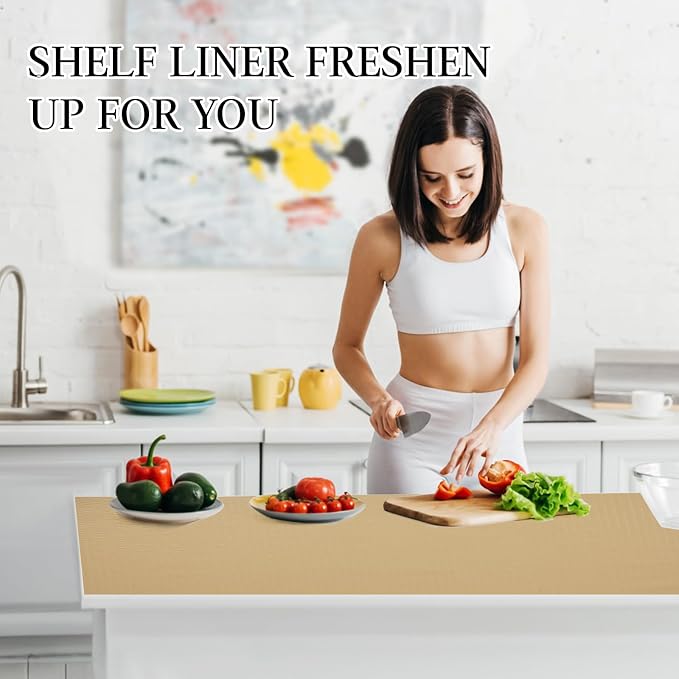 Beautysaid Shelf and Drawer Liner for Kitchen Cabinet Non Adhesive Non Slip | Shelf Paper Waterproof Washable Thickened for Dresser Pantry Shelve Bathroom Protector Liner(Beige,12 in x 10 FT)