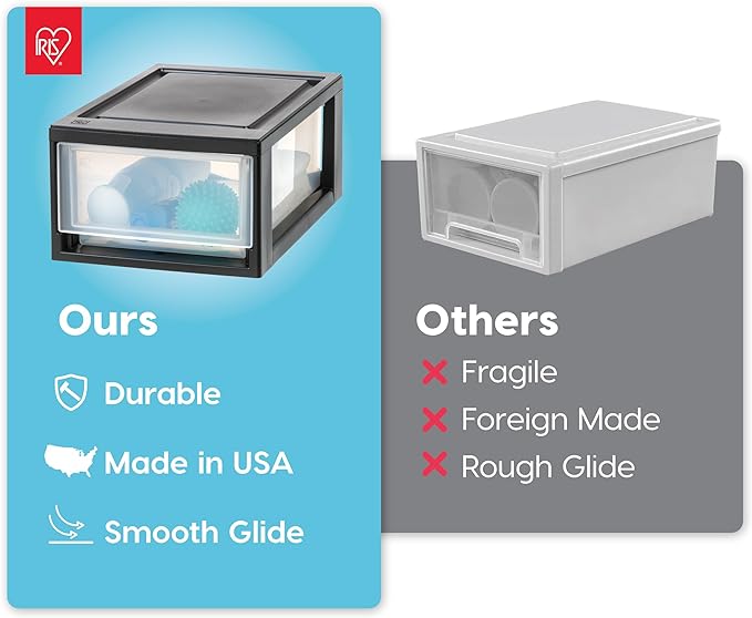 IRIS USA 2-Pack, 6 Qt. Small Stacking Drawer Storage Organizer, Black | Keep craft supplies, accessories, office items, and small essentials organized around your home for easy everyday storage