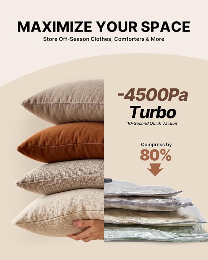 VINTAR 16 Pack Vacuum Seal Bags for Clothing Travel with Cordless Pump | Space Saver Vacuum Storage Bags, USB Rechargeable Pump, 4 Sizes Compression Bags Set for Travel Luggage Clothes Bedding