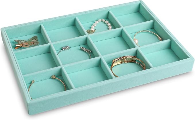Frebeauty Jewelry Trays for Drawer,Set of 2 Jewelry Organizer and Storage | Velvet Material,Stackable,Adjustable Dividers,Drawer Inserts for Rings Studs Bracelet,Earring Organizer for Women Girls