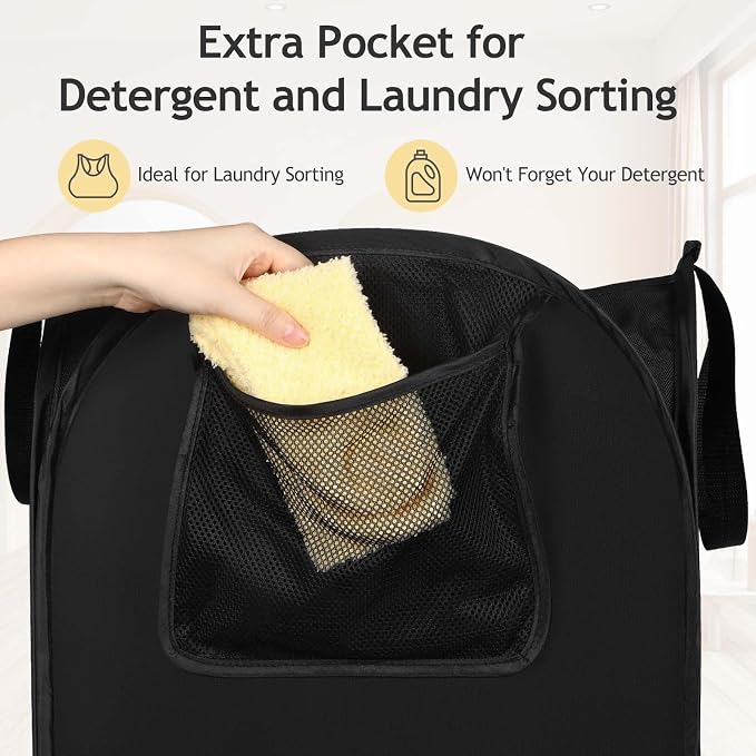 House Again Upgraded Polyester Pop-up Laundry Hamper, 70L (18.5 Gal) Laundry Basket with Durable Handles, Solid Bottom, High Carbon Steel Frame and Side Pocket, Easy to Open and Fold Flat for Storage