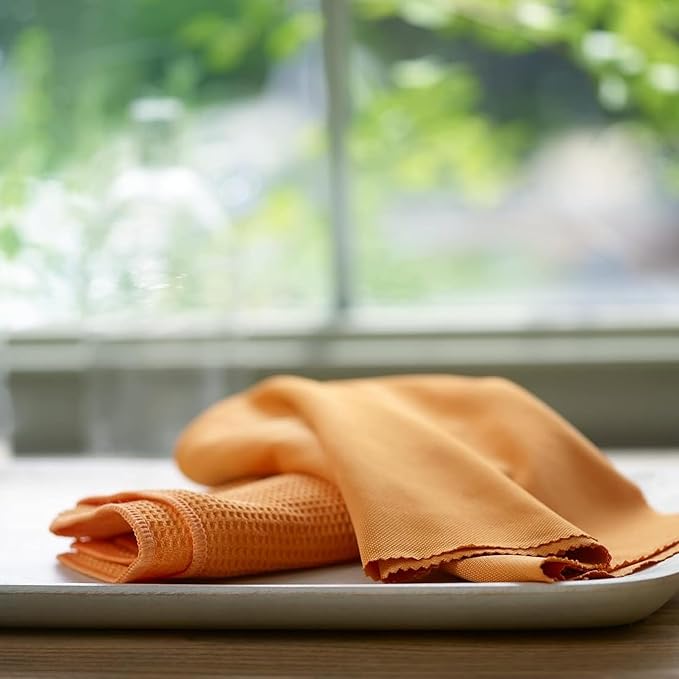 E-Cloth Microfiber Window Cleaning Cloth Kit - Glass Cleaning Cloth for Windows, Mirrors, Cars, Lenses, Eyeglasses, & More, Streak Free Clean, Machine Washable Reusable Towel - Tangerine Orange