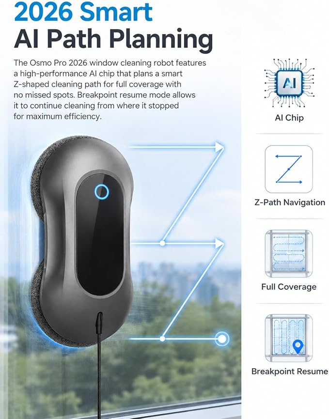 Window Cleaning Robot - Dual Spray & 5500Pa Suction for Home Glass | Smart Automatic Glass Cleaner Featuring AI Navigation, Frameless Edge Detection, Remote Control for High Windows, Glass Doors