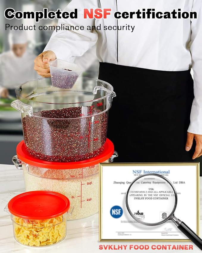 2QT NSF Round Food Storage Containers with Lids: 4 PCS [Total Food Grade][Hot&Cold Resistant] Dough Proofing Container for Pizza, Bread with Measuring Spoons Included(BPA FREE) (RED)