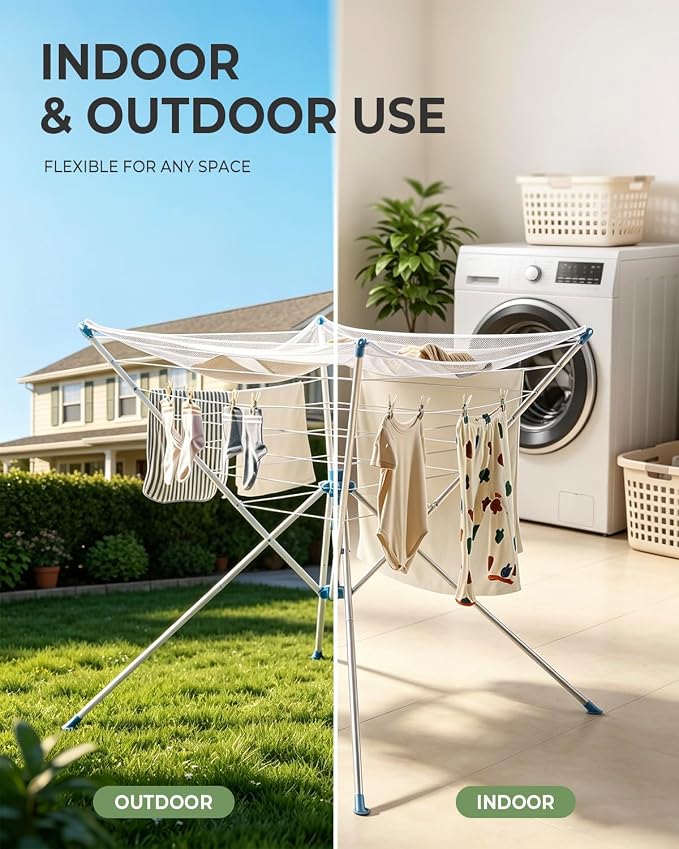 JS HANGER Clothes Drying Rack with Mesh Top, Foldable Laundry Drying Rack Indoor Outdoor, Space-Saving Flat Air Drying Rack for Sweater, Delicates, Small Items & Everyday Clothes