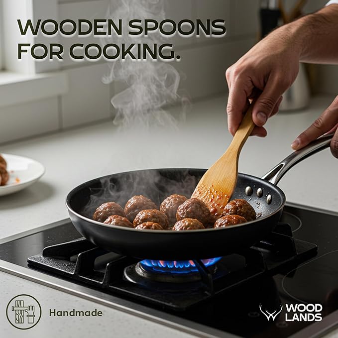 WOODLANDS USA Wooden Spoons for Cooking set of 6 – Premium Wooden Utensil set for everyday use – Versatile Cooking utensils set safe for nonstick pans – Durable wooden spoon kitchen utensils set