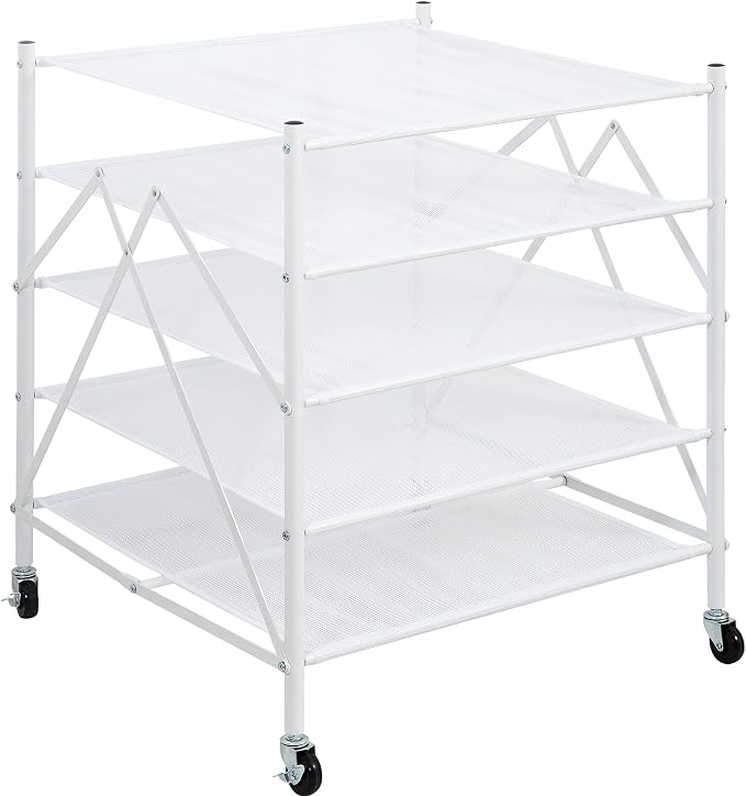 STORAGE MANIAC Sweater Drying Rack, Mesh Clothes Drying Rack, Stackable Laundry Drying Rack, Lay Flat Dryer for Delicates, Portable Dry Rack for Indoor or Outdoor, White, 5 Tier Foldable