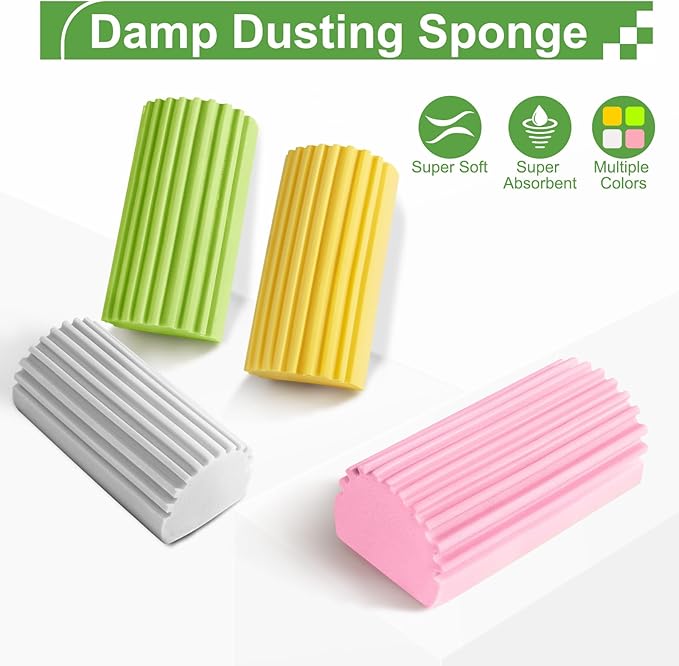 Jeymei 8-Pack Damp Clean Duster Sponge, Sponge Cleaning Brush, Duster for Cleaning Blinds, Glass, Baseboards, Vents, Railings, Mirrors, Window Track Grooves and Faucets