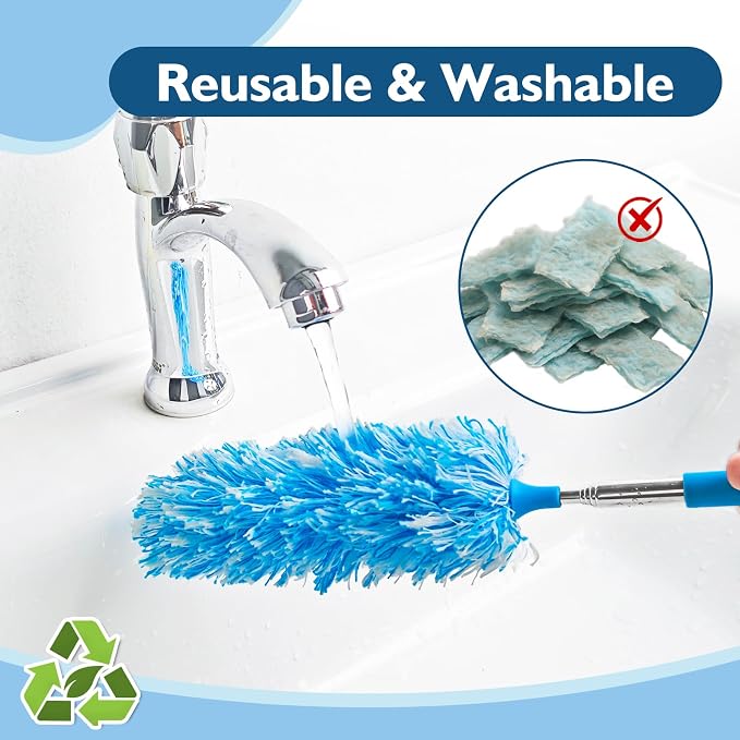 MAVRIZ 12 pcs Microfiber Extendable Duster, Washable & Reusable Duster for Cleaning Small Dusters for Blinds, Electronics, and Furniture